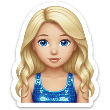 Close from Bratz with long light blonde hair, light skin, blue eyes, blue sequin crop top sticker