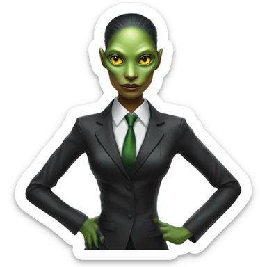 a reptilian alien woman as men in black full body sticker