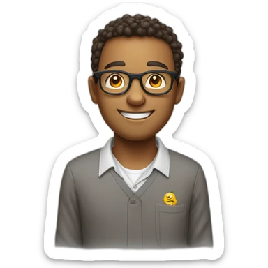 Friendly cartoon character wearing school uniform or casual clothes, wearing a pair of glasses and smiling broadly sticker