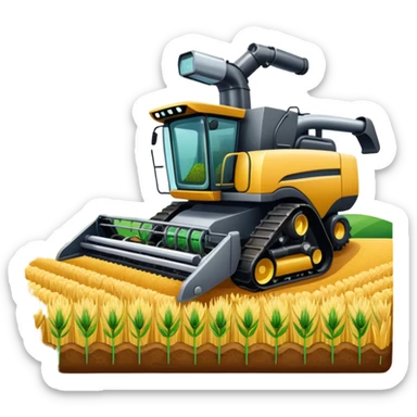 An icon featuring a wheat field, fertilizer formulas, and plant cells, a microscope and soil layers, symbolizing agronomy. The design includes a combine harvester, representing plant science, crop management, and sustainable farming practices. Transparent background highlights agricultural research sticker