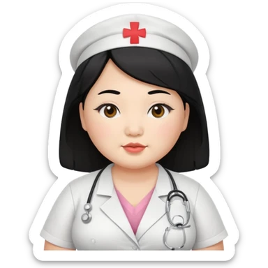 chubby asian woman Nurse round eyebrow medium black hair wear a bra. sticker