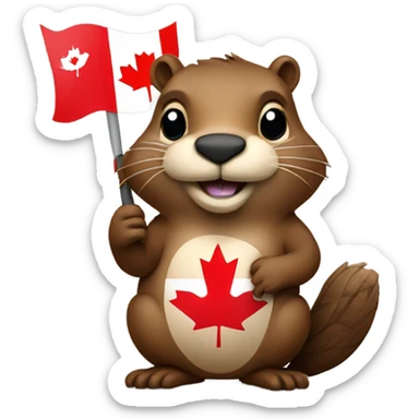 Beaver holding a Canadian flag sticker