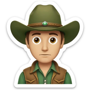 Rugged cowboy character with a forest green cowboy hat sticker