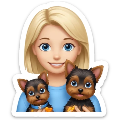smiling blue eyed girl with Yorkie dog  sticker