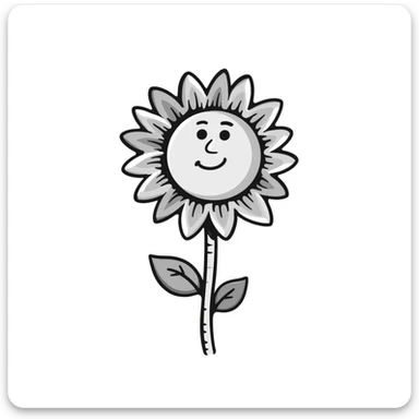 Cheerful sunflower with detailed petals, center, leaves and stem. Using specific pastel colors (dd9fb0, ffc6d3, a3bfc9, c4bee2, f1b091). Hand-drawn doodle style with intricate details. Happy, bright sunflower design with a transparent background. sticker