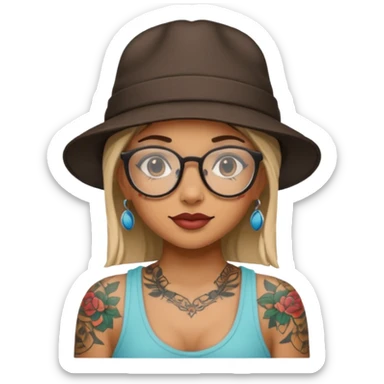 tattooed girl with hat and glasses sticker