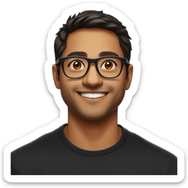 25 year old indian silicon valley creator economy startup founder smiling wearing glasses in a black tshirt with broad shoulders profile photo wearing keyhole bridge glasses sticker