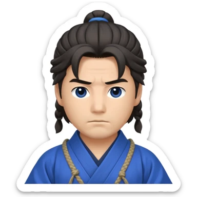 A calm samurai with tied hair, blue robes, and peaceful but deadly focus.
 sticker