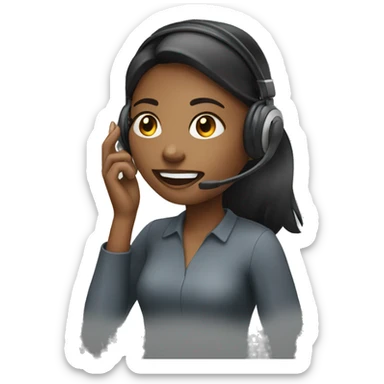 A young woman calling with a headset sticker