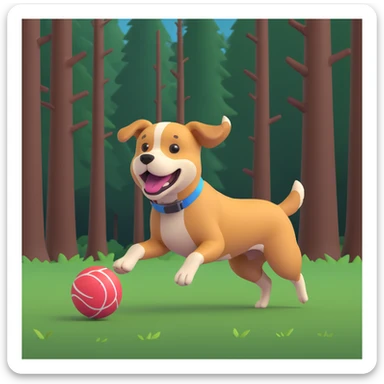 dog chasing ball in forrest, close up pose sticker
