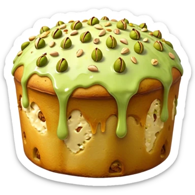 panettone con glassa al pistacchio che scende lungo i bordi e pistacchi come decorazione sticker