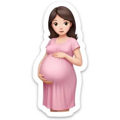 brunette pregnant woman in pastel pink maternity dress sticker