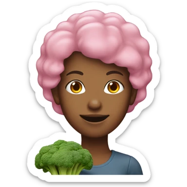 Woman with pink hair holding broccoli  sticker