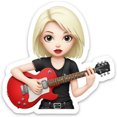 A rocker chick holding a large blank sign sticker