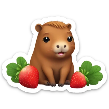 Cute capybara with strawberry sticker