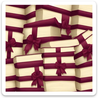 burgundy books stacked up and tied together by a burgundy bow sticker