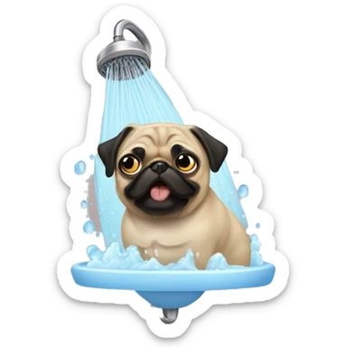 pug taking a shower sticker