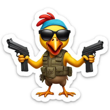 Crazy chicken with guns and sunglasses  sticker