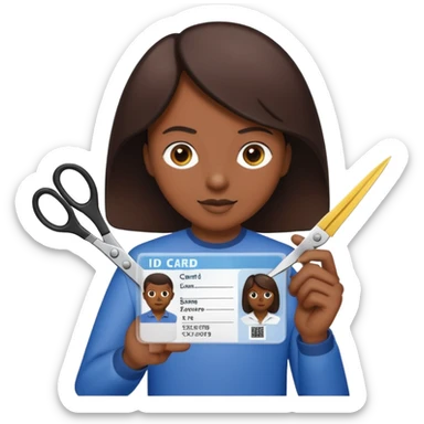 Scissors cutting ID card in 2 parts. Realistic sticker