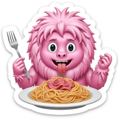 Pink Yeti eating ham spaghetti  sticker