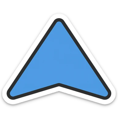 Outlined icon style of a triangle pointing upwards, colored blue, with no background. sticker