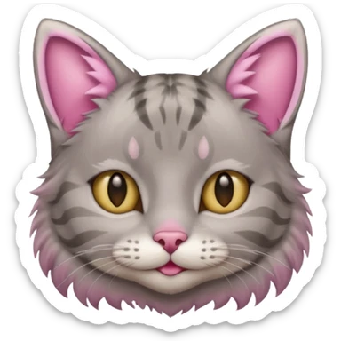 grey tabby cat: pink ears, fur, a little smile sticker