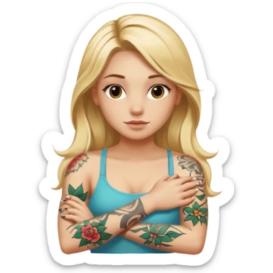 girl with long blonde hair and tattoos on arms sunbathing sticker