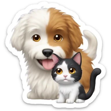 White fluffy dog and calico cat sticker