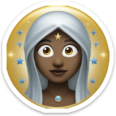 "High Priestess emoji: moon, stars, book, wisdom, intuition, mystery, silver, blue, veil." sticker