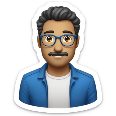 Hombre con pelo canoso, cejas café,  y barba blanca con lentes azules redondos sticker