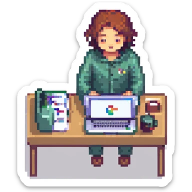 a person working on a laptop sticker