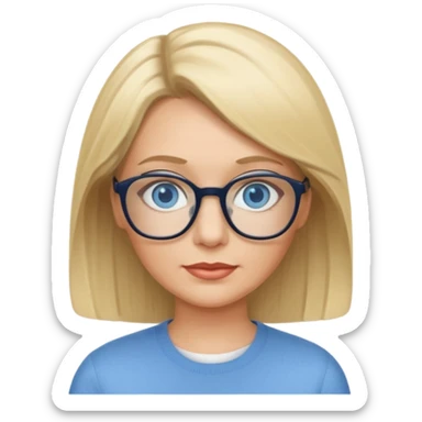 white woman about 50 blonde bobbed hair blue eyes glasses sticker
