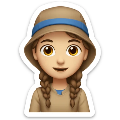 Girl with brown hair and blue eyes in a cap on a beige/brown background  sticker