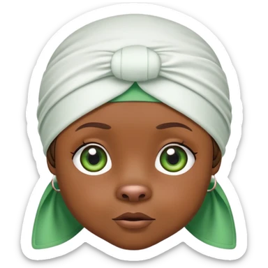Sweet brown bear with green eyes in a stylish white durag head wrap, cool expression, iOS emoji style sticker