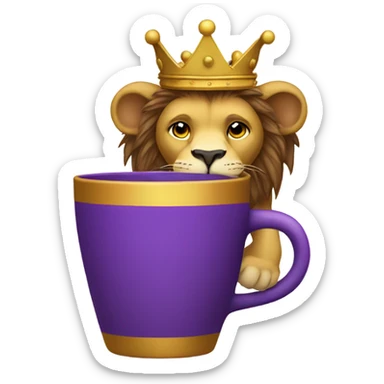 Lion drinking out a purple and gold cup with a crown on the top  sticker