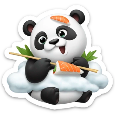 Panda eating sushi on a cloud sticker