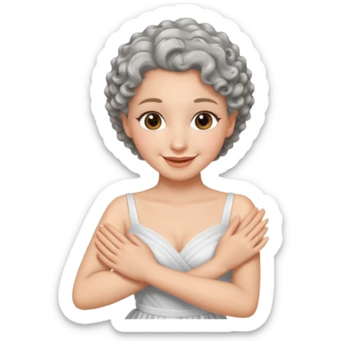silver, wavy/curly hair smiling lady giving hug sticker
