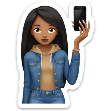 face girl with nails and cute make up black girl strait hair super long  top and slim body and baggy jeans sticker