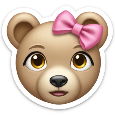 Light Beige female teddy bear eyes wearing a pink bow on its right ear sticker