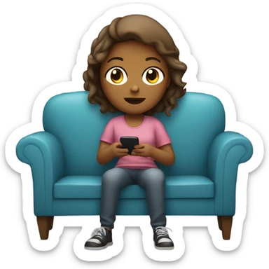 girl sitting on couch with a phone in hand  sticker