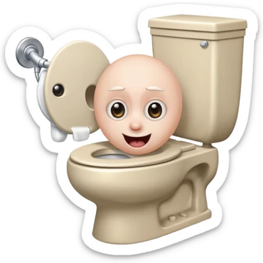 Labubu from funny cartoon with a toilet in its mouth, exaggerated humor, emoji style sticker
