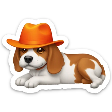 red and orange hat on a dog  sticker
