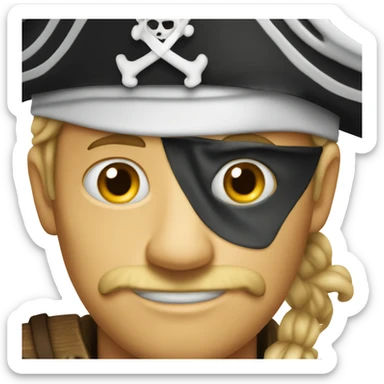 White Pirate on top of a ship looking true a binocle so far and with his hand on the face sticker