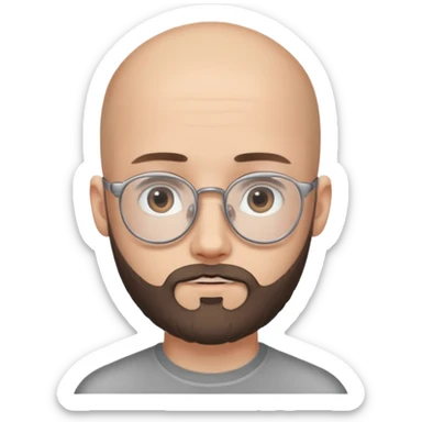 A young guy of 18 years old, bald, with a thick beard and very thin glasses. He has gray eyes and looks like a child, despite his age. sticker