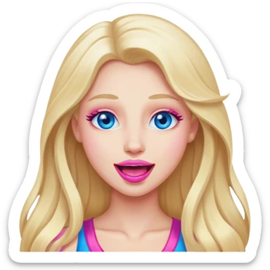 Cinematic realistic blonde with long hair, blue eyes and pink lips, rejoices sticker