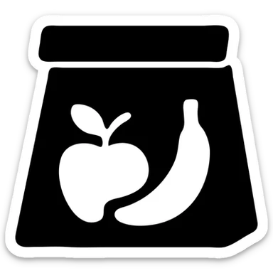 flat icon style lunch bag with fruit inside, minimal details, clear fruit shapes sticker