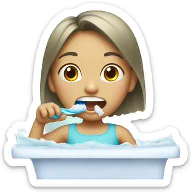 girl washing her teeth sticker