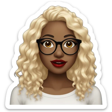 Black woman with round glasses red lipstick a nose ring and septum ring long curly black hair sticker