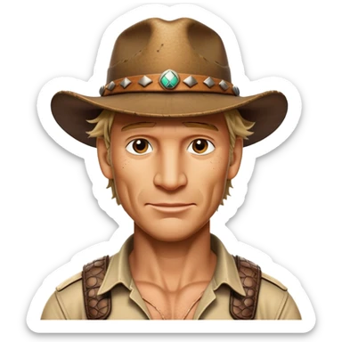 Cinematic Realistic Crocodile Dundee Pop Culture Emoji, depicted with rugged charm and adventurous spirit rendered with lifelike detail and cinematic lighting. sticker