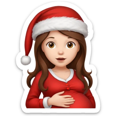 Woman pregnant long  brown hair wirh santa hat "Posing  sticker